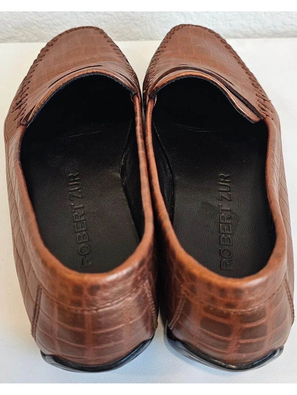 Robert Zur Women’s 6 M Brown Croc Embossed Leather Driving Loafers Made Italy